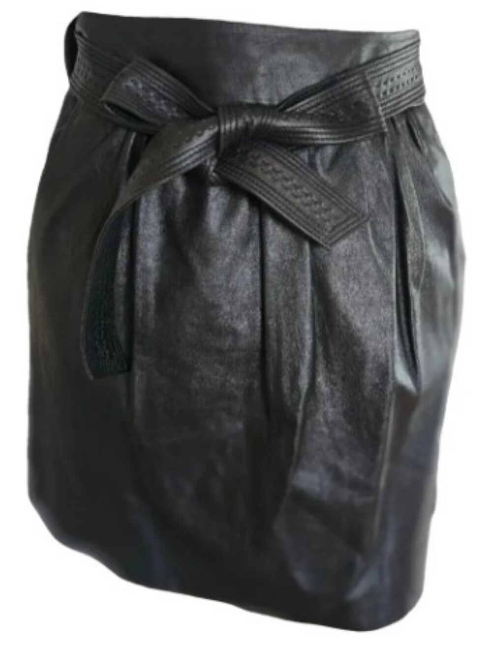 Elie Tahari Black Soft Leather Lined Mini-Skirt With Tie-Belt Size 0